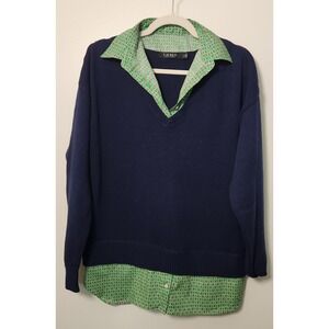 Lauren Ralph Lauren Black Label Women's Lrg Blue Green Knit Faux Layer‎ Sweater